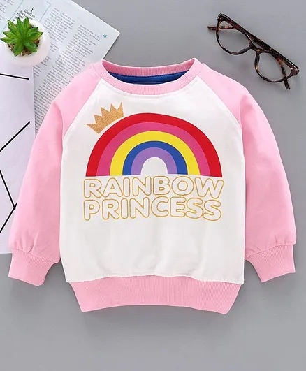 Babyhug Full Sleeves Sweatshirt Rainbow Print - Pink