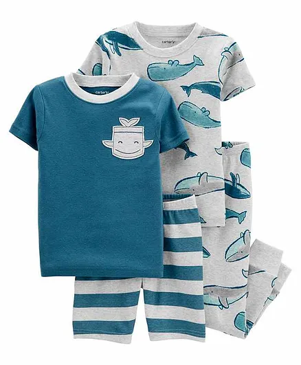 Carter's 4-Piece Whale 100% Snug Fit Cotton PJs - Teal