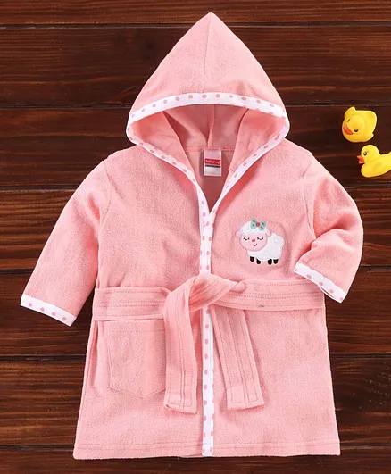 Babyhug Hood Bath Robe Sheep Patch - Pink