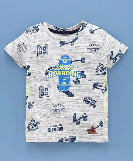 Cucumber Half Sleeves T-Shirt Skate Board Print - Melange Grey