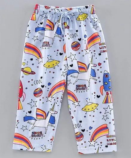 Lazy Bones Full Length Lounge Pants Unicorn Print - Blue