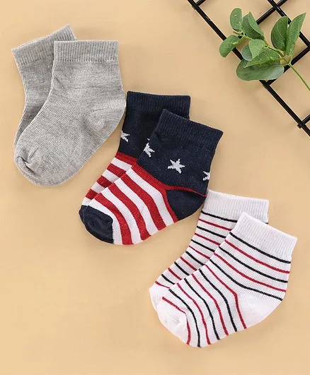 Cute Walk by Babyhug Anti Bacterial Ankle Length Socks 3 Pairs - Multicolor
