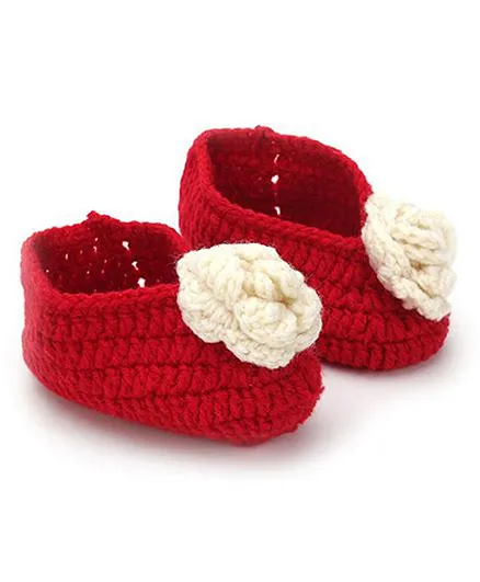 Funkrafts Flower Decaorated Crochet Booties - Red
