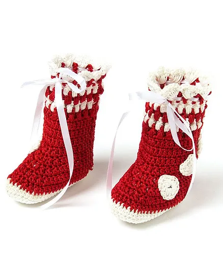Funkrafts Flower Applique Crochet Boots - Red