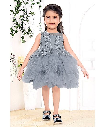 Fiona Flower Applique Sleeveless Dress - Grey