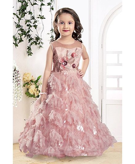 Fiona Flower Embroidered Sleeveless Gown - Peach