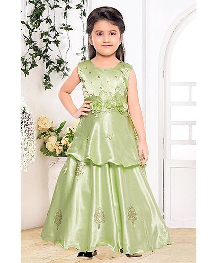 Fiona Flower Embellished At Waistline Sleeveless Gown - Green