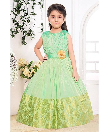 Fiona Flower Applique At Waistline Sleeveless Gown - Green