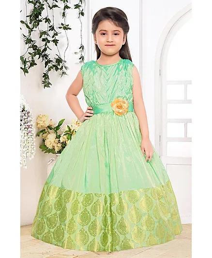 Fiona Flower Applique At Waistline Sleeveless Gown - Green