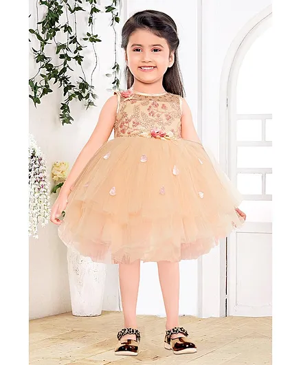 Fiona Flower Embroidered Sleeveless Dress - Beige