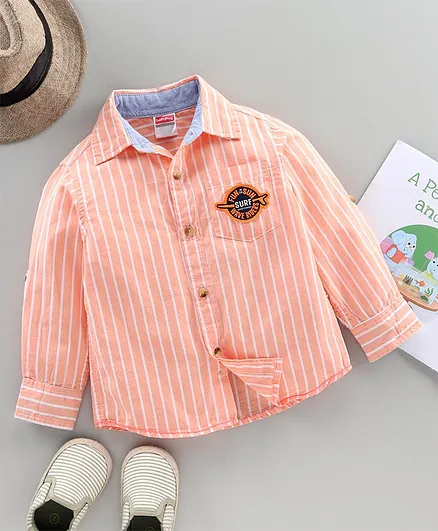 Babyhug Full Sleeves Striped Shirt - Orange