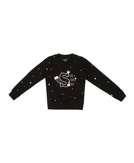 GINI & JONY Full Sleeves Stars Printed Sweatshirt - Black