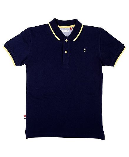 GINI & JONY Half Sleeves Solid Polo Collar Tee - Dark Blue