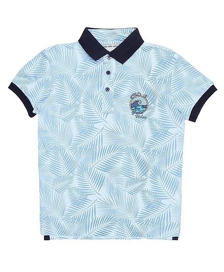 GINI & JONY Half Sleeves Tropical Printed Polo Collar Tee - Light Blue