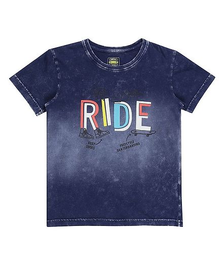 GINI & JONY Half Sleeves Ride Printed Tee - Dark Blue