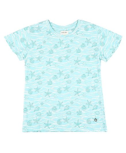 GINI & JONY Short Sleeves Under Water Print & Sequined Top - Blue