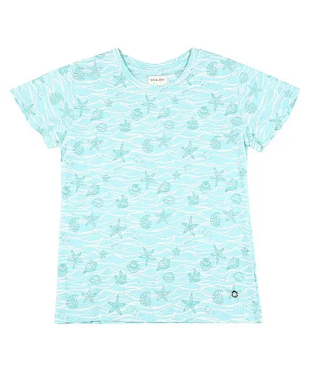 GINI & JONY Short Sleeves Under Water Print & Sequined Top - Blue