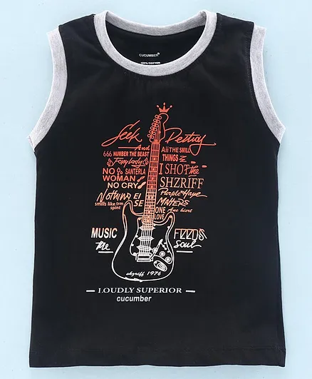 Cucumber Sleeveless T-Shirt Guitar Print - Black