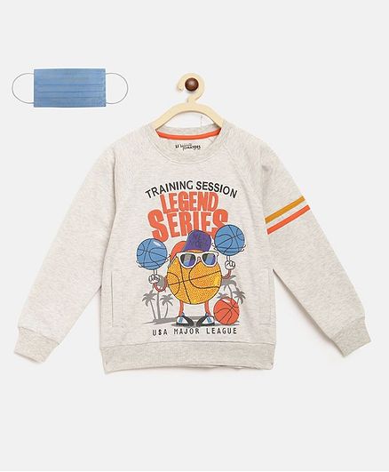 Li'L tomatoes Legend Series Print Full Sleeves Sweatshirt With 3 Ply Mask - Grey