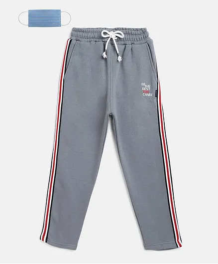 Li'L tomatoes Side Tape Full Length Track Pants With 3 Ply Mask - Grey