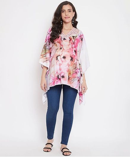 The Kaftan Company Three Fourth Sleeves Floral Abstract Print Maternity Top - Pink