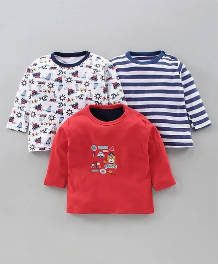 Kidi Wav Pack Of 3 Full Sleeves Multi Print T-Shirts - Multi Colour
