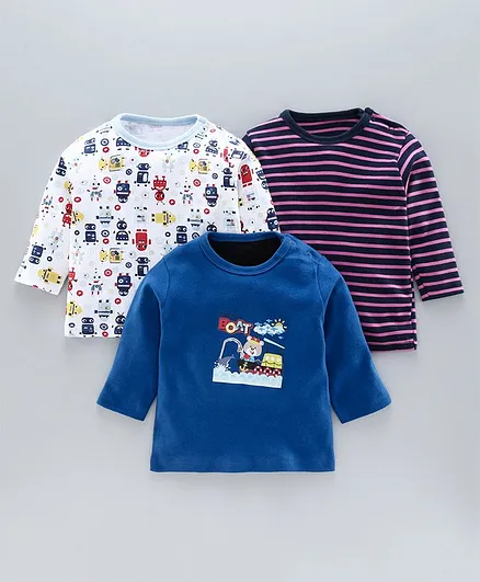 Kidi Wav Pack Of 3 Full Sleeves Robot Print T-Shirts - Multi Colour
