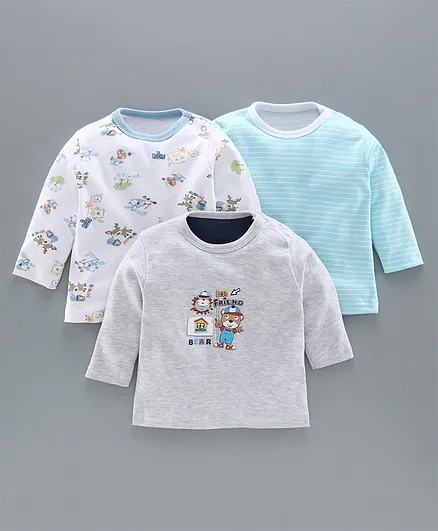 Kidi Wav Pack Of 3 Full Sleeves Animals Print Tees - Multi Colour