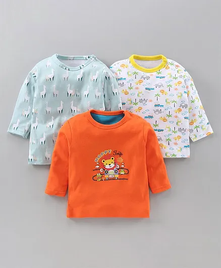 Kidi Wav Pack Of 3 Full Sleeves Animals Print T-Shirts - Multi Colour