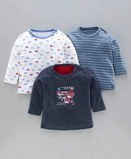 Kidi Wav Pack Of 3 Full Sleeves Cars Print T-Shirts - Multi Colour