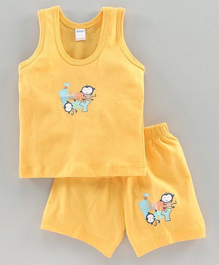 Tango Sleeveless Innerwear Vest and Shorts Set Bunny Print - Yellow
