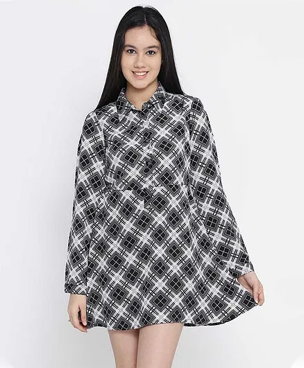Natilene Full Sleeves Rectangle Print Dress - Off White