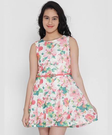 Natilene Sleeveless Floral Print Viscose Rayon Dress - Multicolor