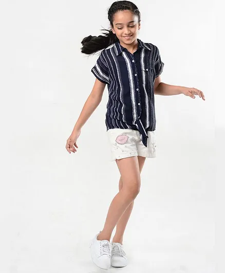 Natilene Striped Half Sleeves Shirt - Blue