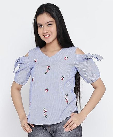 Natilene Striped Half Sleeves Top - Blue