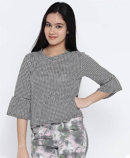 Natilene Printed Half Sleeves Top - Black