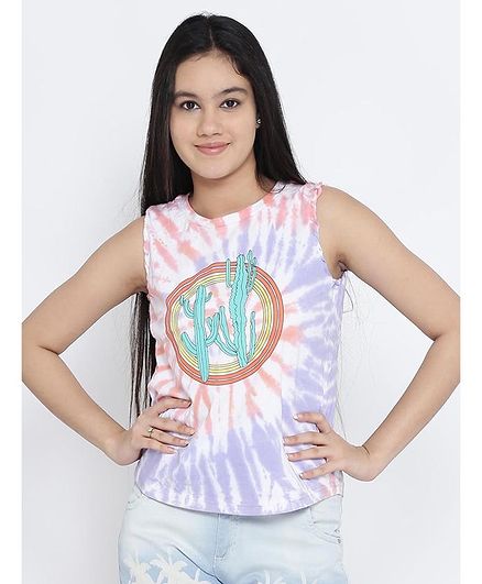 Natilene Sleeveless Cactus Printed Top - White