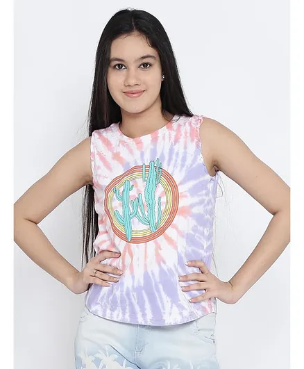Natilene Sleeveless Cactus Printed Top - White