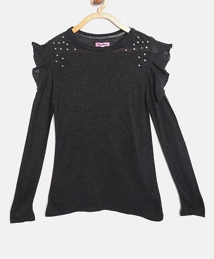 Natilene Beads Embellished Full Sleeves Top - Black