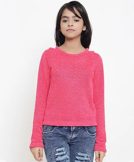 Natilene Solid Full Sleeves Top - Peach