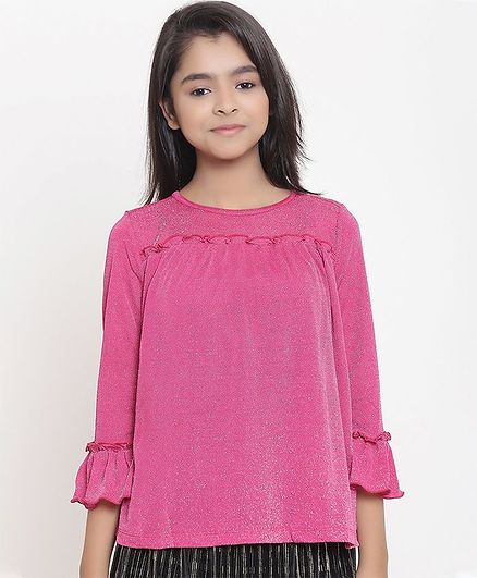 Natilene Solid Three Fourth Sleeves Top - Pink