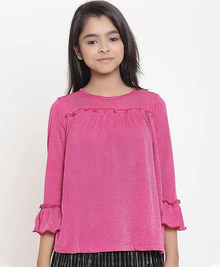 Natilene Solid Three Fourth Sleeves Top - Pink