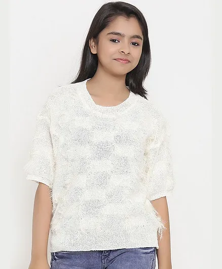 Natilene Self Design Half Sleeves Sweater - Off White