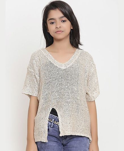 Natilene Solid Half Sleeves Top - Beige