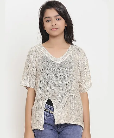 Natilene Solid Half Sleeves Top - Beige