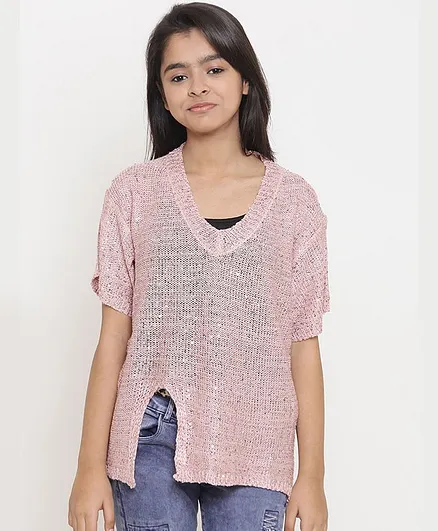 Natilene Solid Half Sleeves Top - Pink