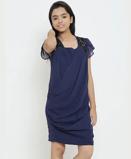 Natilene Embellished Half Sleeves Dress - Navy