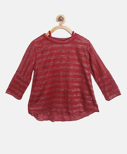 Natilene Striped Full Sleeves Top - Maroon