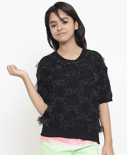 Natilene Full Sleeves Glitter Finish Sweater - Black