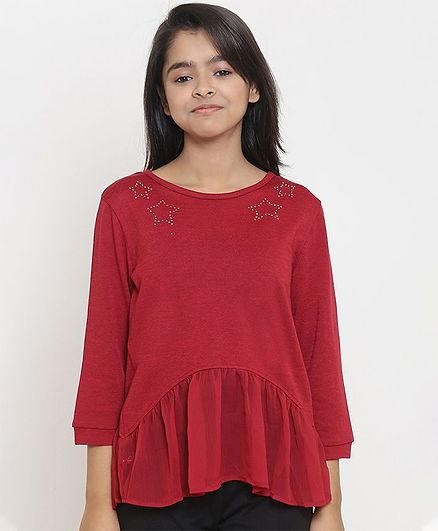 Natilene Star Print Full Sleeves Top - Maroon